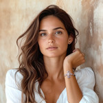 Cultured pearl and rainbow moonstone flower bracelet, 'Regal Gianyar' - Rainbow Moonstone and Blue Topaz Bracelet