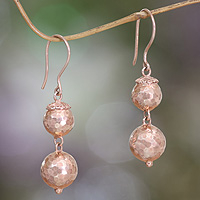 Rose Gold Plated Earrings from Bali - Pink Eclipse | NOVICA