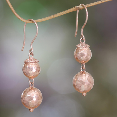 Rose Gold Plated Earrings from Bali - Pink Eclipse | NOVICA