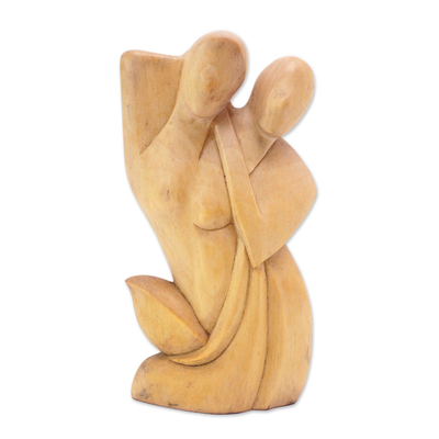 Wood statuette, 'Tender Love' - Crocodile Wood Romantic Sculpture