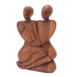 Wood statuette, 'Family Peace' - Original Wood Sculpture Hand Carved in Indonesia