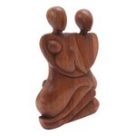 Wood statuette, 'Family Peace' - Original Wood Sculpture Hand Carved in Indonesia