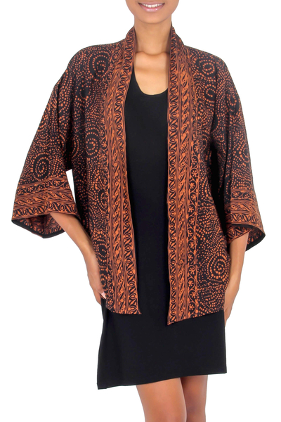 Brown and Black Javanese Batik Rayon Jacket