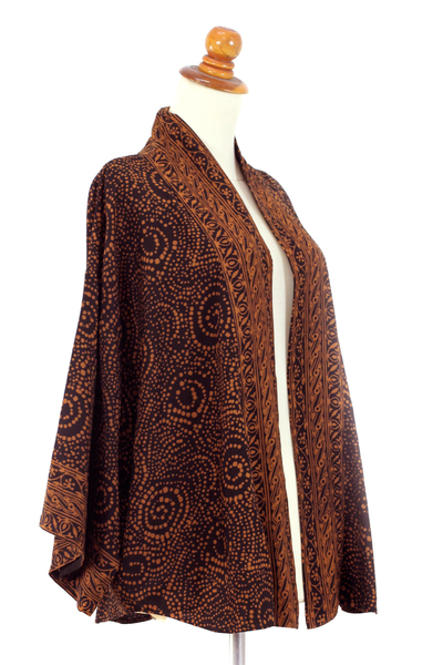 chaqueta kimono batik - Chaqueta kimono corta de rayón batik marrón y negro