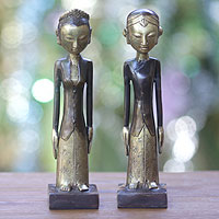 Bronze sculptures, 'Manten' (pair) - Javanese Wedding Couple Sculpture
