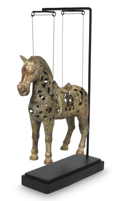 Bronze sculpture, 'Sumbawa Pony' - Horse Bronze Sculpture with Stand