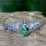 Amethyst and peridot cuff bracelet, 'Turquoise Turtle' - Balinese Turtle Cuff Bracelet