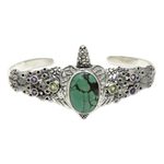 Amethyst and peridot cuff bracelet, 'Turquoise Turtle' - Balinese Turtle Cuff Bracelet