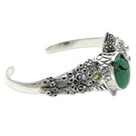 Amethyst and peridot cuff bracelet, 'Turquoise Turtle' - Balinese Turtle Cuff Bracelet