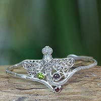 Amethyst and peridot cuff bracelet, 'Diaphanous Dragonfly'