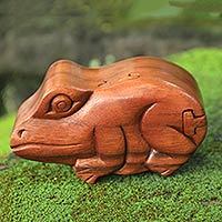 Holz-Puzzle-Box, „Balinesischer Frosch“ – handgeschnitzte balinesische Holz-Puzzle-Box