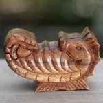 Wood puzzle box, 'Balinese Seahorse' - Hand Carved Balinese Wood Puzzle Box