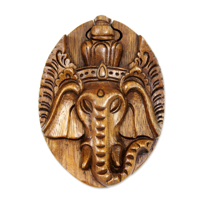Wood puzzle box, 'Auspicious Ganesha' - Hand Carved Balinese Wood Puzzle Box