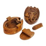 Wood puzzle box, 'Auspicious Ganesha' - Hand Carved Balinese Wood Puzzle Box