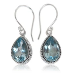 Blue topaz dangle earrings, 'Sparkling Dew' - Handcrafted Blue Topaz and Sterling Silver Earrings