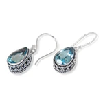 Blue topaz dangle earrings, 'Sparkling Dew' - Handcrafted Blue Topaz and Sterling Silver Earrings
