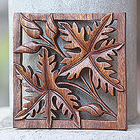 Wood wall panel, 'Forest Sonnet' - Handcrafted Leaf Relief Panel