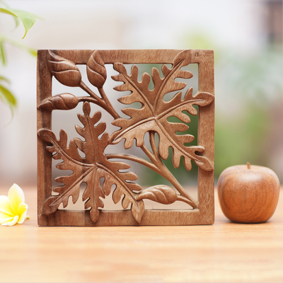 Panel de pared de madera, 'Forest Sonnet' - Panel en relieve de hojas hecho a mano