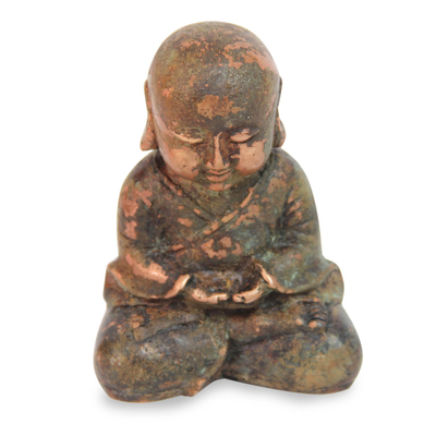 Bronze statuette, 'Baby Buddha Meditating' - Aged Bronze Statuette from Java Buddhism Art