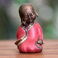 Bronze statuette, 'Sleepy Little Buddha' - Handcrafted Bronze Sleeping Buddha Statuette