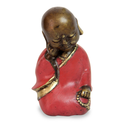 Bronze statuette, 'Sleepy Little Buddha' - Aged Bronze Statuette from Java Buddhism Art