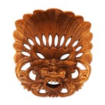 Wood mask, 'Balinese Protector' - Hand Carved Bhoma Wall Mask