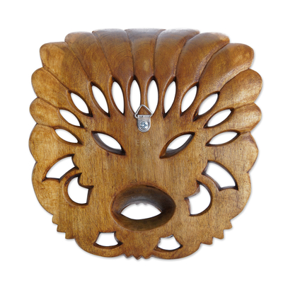 Wood mask, 'Balinese Protector' - Hand Carved Bhoma Wall Mask