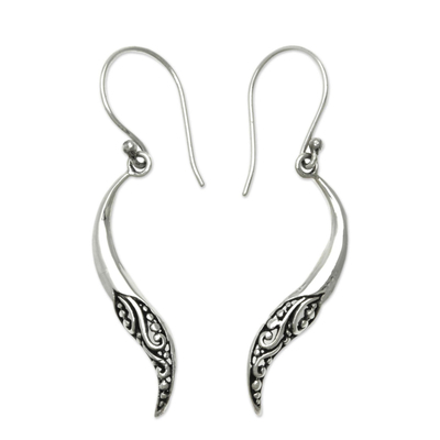 Sterling silver dangle earrings, 'Balinese Chili Pepper' - Hand Made Sterling Silver Dangle Earrings