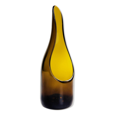 Recycelter Glas-Kerzenhalter, 'Sunset Illusion - Handgefertigter Kerzenhalter aus Recycling-Glasflaschen