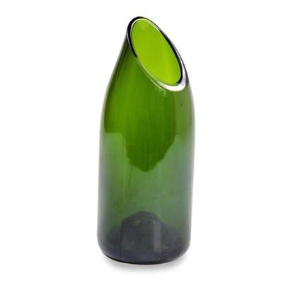 Recycled glass vase, 'Forest Green' - Handcrafted Recycled Glass Vase