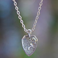 Men's sterling silver necklace, 'Bali Shield' - Fair Trade Sterling Silver Men jewellery Necklace