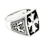 Men's sterling silver signet ring, 'Brave Knight' - Cross Signet Sterling Silver Ring for Men
