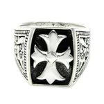 Men's sterling silver signet ring, 'Brave Knight' - Cross Signet Sterling Silver Ring for Men