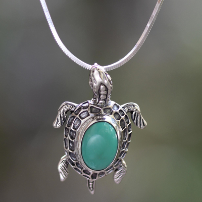 Sterling silver pendant necklace, 'Ocean Turtle' - Handcrafted Silver Turtle Necklace