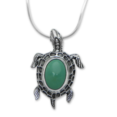 Sterling-Silber-Anhänger-Halskette, 'Ocean Turtle' - handgefertigte Silber-Schildkröte-Halskette