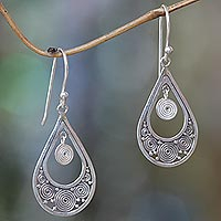 Sterling silver dangle earrings, 'Whirlpool' - Hand Crafted Sterling Silver Dangle Earrings from Bali
