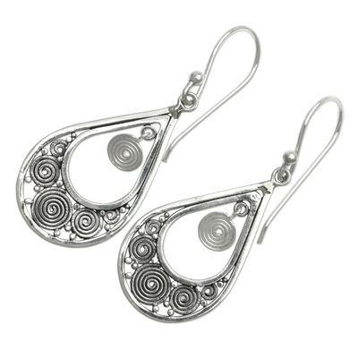 Sterling silver dangle earrings, 'Whirlpool' - Hand Crafted Sterling Silver Dangle Earrings from Bali