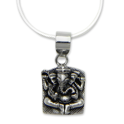 Sterling silver pendant necklace, 'Ganesha in Meditation' - Handcrafted Sterling Silver Ganesha Necklace