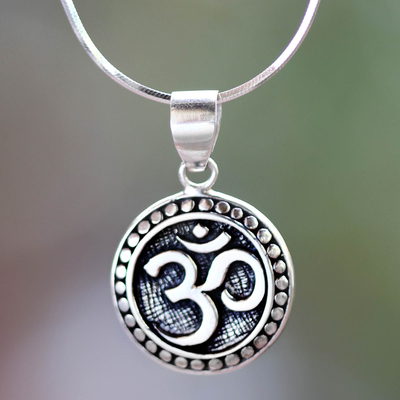 Hand Crafted Sterling Silver Hindu Om Necklace - Om Aura | NOVICA
