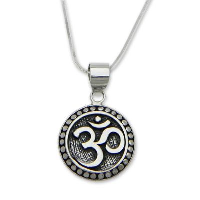 Sterling silver pendant necklace, 'Om Aura' - Hand Crafted Sterling Silver Hindu Om Necklace