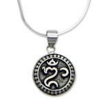 Sterling silver pendant necklace, 'Om Halo' - Balinese Hindu Om Necklace