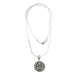 Sterling silver pendant necklace, 'Om Halo' - Balinese Hindu Om Necklace