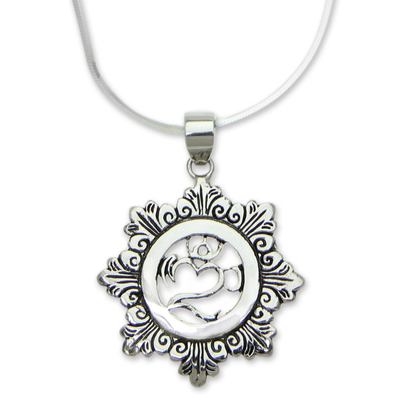 Sterling silver pendant necklace, 'Om Bouquet' - Balinese Silver Om Necklace