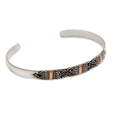 Gold accent cuff bracelet, 'Sweetheart' - Gold Accent Balinese Silver Bracelet