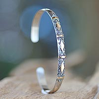 Gold accent cuff bracelet, 'Majestic Diamond' - Sterling Silver Cuff Bracelet from Indonesia