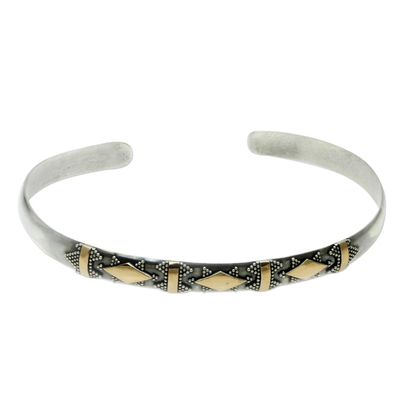 Gold accent cuff bracelet, 'Majestic Diamond' - Bracelet with 18k Gold Accents