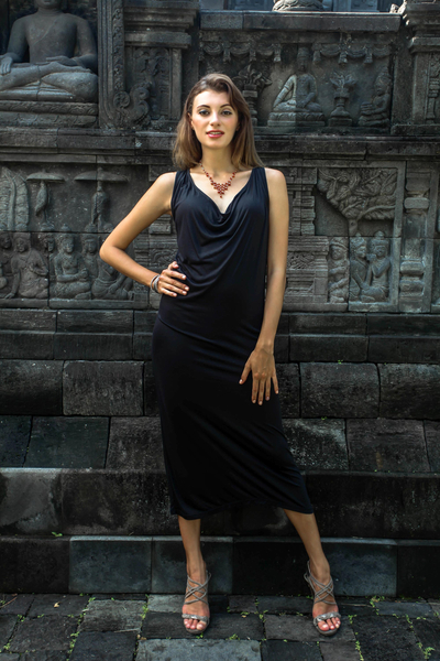 Maxi dress, 'Kuta Ebony' - Balinese Black Maxi Dress