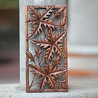 Panel de pared de madera, 'Canción del bosque' - Panel de relieve de hojas hecho a mano