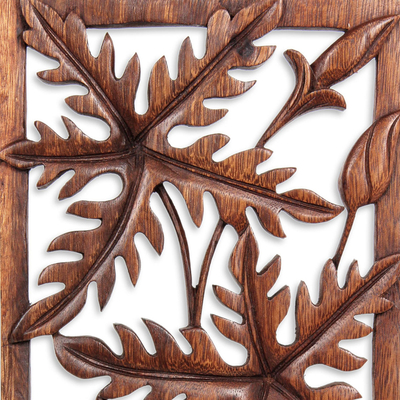 Wood wall panel, 'Forest Song' - Handcrafted Leaf Relief Panel