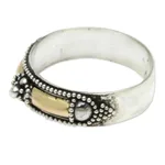 Gold accent band ring, 'Royal Temple' - Hand Crafted Silver Ring with Accents in 18k Gold